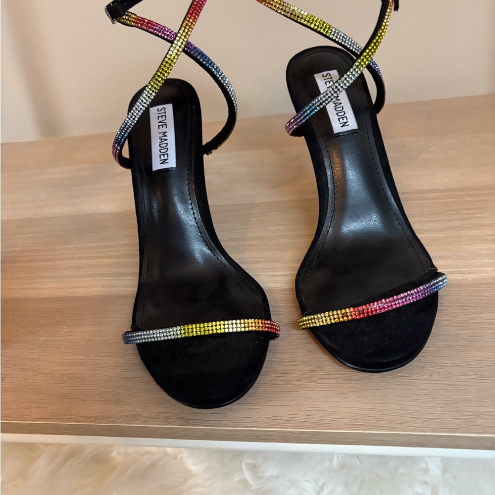 Steve Madden Black with Multicolor Straps Heels